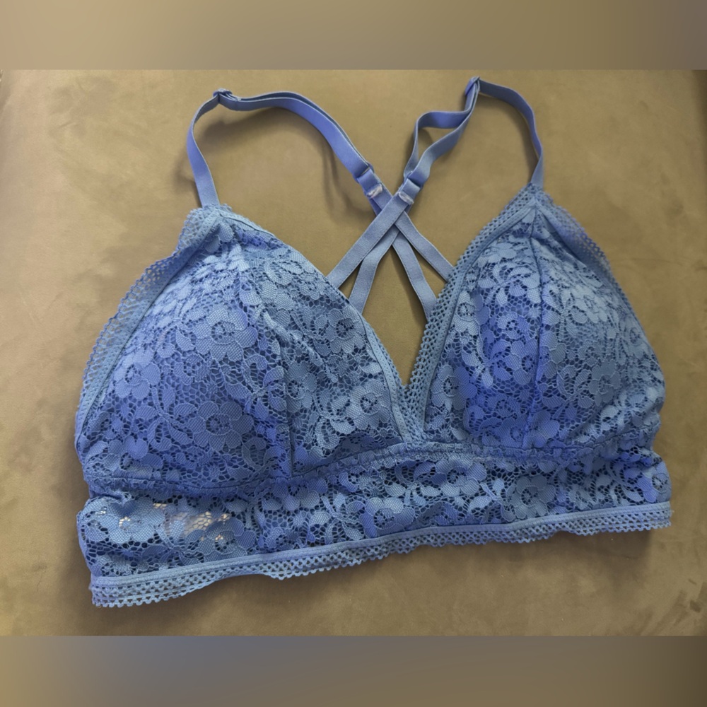 Strappy Lace Bralette in Blue - L